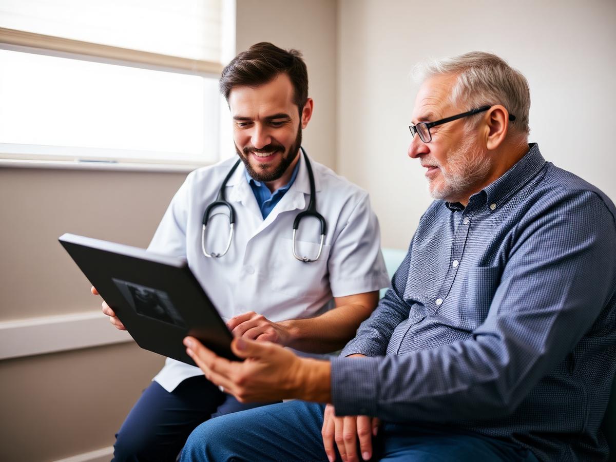 Provider reviewing imaging with an adult patient